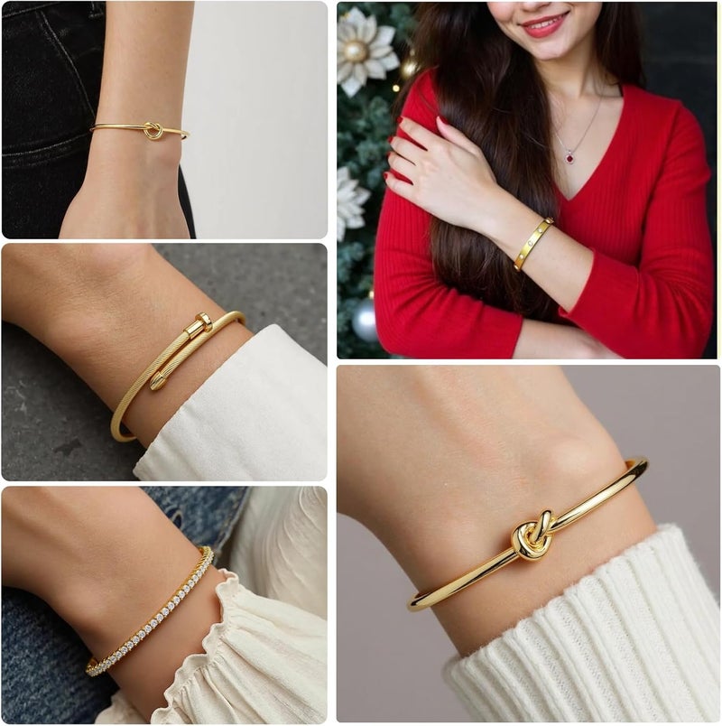 FAFUGA 18 K Gold Plated Love Bangle Bracelet Stack Cuff Jewelry for Women Jewelry Set for Women Gift with Box - Image 5